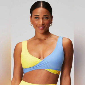 Fabletics | Blue & Yellow Crossover Low Impact Sports Bra - Size S